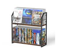 TJ.MOREE 2 Tier 56 Capacity DVD Rack/Storage/Holder and Vinyl Record Storage, Industrial Retro Carbon Steel/Wood, Space Saving Desktop Organizer