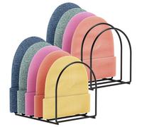 TJ.MOREE Beanie Organizer 2 Pack, Metal Hat Rack for Closet, Freestanding Cap Storage Holder with 5 Slots Each, Hat Organizer Stand for Beanies, Baseball Caps, Scarves, Shelf Wardrobe, Matte Black