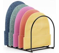 TJ.MOREE Beanie Organizer, Metal Hat Storage Rack with 5 Slots, Freestanding Cap Organizer for Closet Shelf, Hat Holder Display Stand for Beanies, Baseball Caps, Scarves, Matte Black (1 Pack)