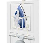 TJ.MOREE Over The Door/Wall Mount Ironing Board Hanger, Laundry Room Iron and Ironing Caddy Board Storage Holder Cream
