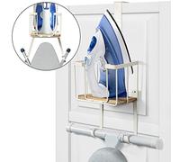 TJ.MOREE Wall Mount/Over the Door Ironing Board Holder with Large Storage Basket, Laundry Room Iron and Ironing Board Holder Storage Holder