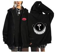 TJ-Sheenbo Hazbin Hotel Anime Print 85% Cotton Fleece-lined Zippered Hoodie in Black, Unisex Oversized Long-Sleeve Casual Sweatshirt (black-1,M)