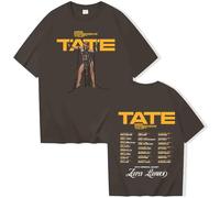 TJ-Sheenbo Tate McRae Miss Possessive World Tour 2025 T-Shirt, Fashion Printed Short-Sleeved Pullover (Brown,S)
