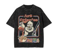 TJ-Sheenbo Terrifier Christmas Art Clown Black Printed Washed Cotton T-Shirt - Unisex Horror Halloween Short-Sleeve Graphic Tee (Black-3,XS)
