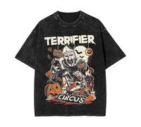 TJ-Sheenbo Terrifier Christmas Art Clown Black Printed Washed Cotton T-Shirt - Unisex Horror Halloween Short-Sleeve Graphic Tee (Black-7,L)