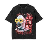 TJ-Sheenbo Terrifier Christmas Art Clown Black Printed Washed Cotton T-Shirt - Unisex Horror Halloween Short-Sleeve Graphic Tee (Black-9,3XL)