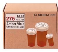 TJ SIGNATURE Empty Pill Bottles 13 Dram Amber Reversible Caps (275 Pack) | Child-Resistant & Arthritis-Friendly Vials. UV-Resistant, BPA-Free Empty Prescription Containers for Travel & Organizing