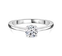 TJC 0.5 Ct Lab Grown Diamond Solitaire Ring for Women - SGL Certified - 9K White Gold Engagement Ring - Elegant Classic Six-Prong Setting - Size O