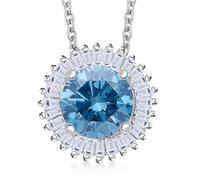 TJC 1.10 Ct Lab Grown Blue Diamond Halo Pendant | Rhodium Plated 925 Sterling Silver | Round Diamond Necklace | Gift Jewellery for Women