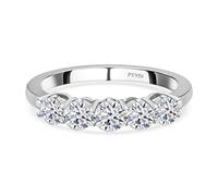 TJC 1 Ct Lab-Grown Diamond 5-Stone Ring - 950 Platinum - SGL Certified VS E-F Color Diamonds - Anniversary or Wedding Band - Elegant Fine Jewelry for Women - Size O