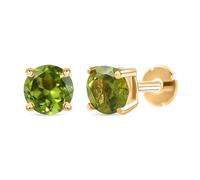 TJC 18K Yellow Gold Plated Silver Solitaire Stud Earring Green Peridot August Birthstone, Screw Back, Classic Style, 925 Sterling Silver, Round Cut Natural Stone