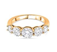 TJC 2 Ct GRA Certified Moissanite Five Stone Ring for Women 925 Sterling Silver Platinum Plated, D Colour VVS1 Diamond Look Engagement Wedding Anniversary Ring, Jewellery Gift for Her Size M