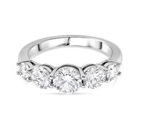 TJC 2 Ct GRA Certified Moissanite Five Stone Ring for Women 925 Sterling Silver Platinum Plated, D Colour VVS1 Diamond Look Engagement Wedding Anniversary Ring, Jewellery Gift for Her Size S
