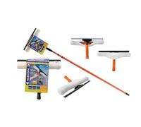 TJC 3.5M / 11 Feet Telescopic Extending Window Cleaner Kit - Soft Head Window Squeegee Car Glass Cleaning Equipment - Rubber Mop Long Aluminum Metal Pole Long Handle - Adjustable 180 Degrees