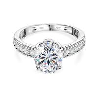 TJC 3 Ct GRA Certified Moissanite Solitaire Engagement Ring for Women 925 Sterling Silver, Oval Cut Diamond Alternative Ring with Accents, Wedding Promise Anniversary Jewellery Gift for Her Size S