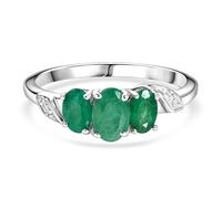 TJC 3 Stone Emerald Trilogy Ring for Women, 925 Sterling Silver Engagement Promise Silver Rings for Women, Rhodium Plated, May Birthstone Jewellery Gift, Size M