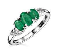 TJC 3 Stone Emerald Trilogy Ring for Women, 925 Sterling Silver Engagement Promise Silver Rings for Women, Rhodium Plated, May Birthstone Jewellery Gift, Size X