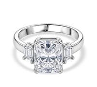 TJC 4 Ct GRA Certified Moissanite Trilogy Engagement Ring for Women 925 Sterling Silver, D-VVS1 Emerald Cut 3 Stone Diamond Alternative Promise Ring, Wedding Anniversary Jewellery Gift for Her Size O