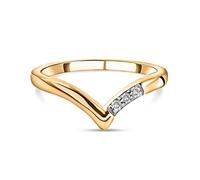 TJC 925 Sterling Silver Diamond Wishbone Ring for Women, Promise Ring | Stackable Curved Promise Wedding Band, Natural Diamonds in Platinum Plated & 18K Yellow Gold Vermeil, Gift for Her