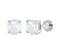 TJC 925 Sterling Silver Flat Back Solitaire Stud Earring for Women, Rhodium Plated, Classic Moonstone Screw Back Birthstone Jewellery