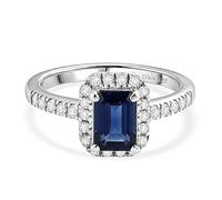 TJC 925 Sterling Silver Halo Ring for Women Blue Sapphire & Moissanite Rhodium Plated Statement Ring September Birthstone Jewellery Gift for Her Size N