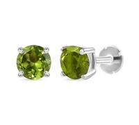 TJC 925 Sterling Silver Solitaire Stud Earring Green Peridot August Birthstone with Screw Back, Rhodium Plated Hypoallergenic Flat Back Classic Style for Women and Men