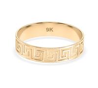 TJC 9K Yellow Gold Greek Key Ring for Women, Meander Pattern Geometric Openwork Statement Gold Jewellery, Stackable Gold Band, Designer Style Ring Gift Size L