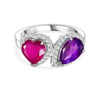 TJC African Ruby & Amethyst Toi Et Moi Ring for Women 925 Sterling Silver 18K Yellow Gold Vermeil Plated, Heart Ruby & Oval Amethyst with White Zircon Halo, Gemstone Statement Ring Gift Size S