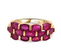 TJC African Ruby Cluster Ring for Women in 18K Yellow Gold Vermeil Plated 925 Sterling Silver, Oval Cut Ruby Statement, Bold Wide Band Cocktail Ring, July Birthstone Jewellery Gift for Her Size L
