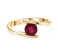 TJC African Ruby Solitaire Bypass Ring for Women in Gold Plated 925 Sterling Silver, 6MM Round Ruby Open Wrap Statement Ring, July Birthstone Jewellery Gift for Her Size R