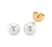 TJC Akoya Pearl Silver Stud Earrings for Women 925 Sterling Silver, Yellow Gold Plated Earrings with Push Back, Classic Pearl Jewellery for Women, Gift for Her, Wife, Mom, Kids