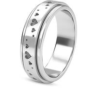 TJC Anxiety Fidget Ring for Men & Women, 925 Sterling Silver Meditation Spinner Ring, Anti Stress Rotating Worry Band, Heart Engraved Platinum Plated Ring for Women, Comfort Fit Size J