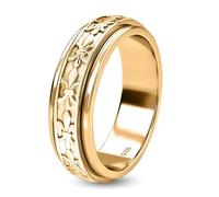 TJC Anxiety Fidget Ring for Men & Women, 925 Sterling Silver Meditation Spinner Ring, Anti Stress Rotating Worry Band, Vintage Theme Engraved 18K Vermeil Yellow Gold Plated Ring, Comfort Fit Size Q