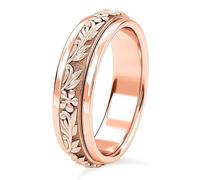 TJC Anxiety Fidget Ring for Men & Women, 925 Sterling Silver Meditation Spinner Ring, Anti Stress Rotating Worry Band, Leaf Engraved 18K Vermeil Rose Gold Plated Ring for Women, Comfort Fit Size O