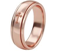 TJC Anxiety Fidget Ring for Men & Women, 925 Sterling Silver Meditation Spinner Ring, Anti Stress Rotating Worry Band, Cross Engraved 18K Vermeil Rose Gold Plated Ring for Women, Comfort Fit Size T