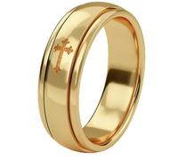 TJC Anxiety Fidget Ring for Men & Women, 925 Sterling Silver Meditation Spinner Ring, Anti Stress Rotating Worry Band, Cross Engraved 18K Vermeil Yellow Gold Plated Ring for Women, Comfort Fit Size W