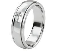 TJC Anxiety Fidget Ring for Men & Women, 925 Sterling Silver Meditation Spinner Ring, Anti Stress Rotating Worry Band, Cross Engraved Platinum Plated Ring for Women, Comfort Fit Size L