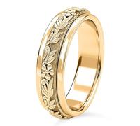 TJC Anxiety Fidget Ring for Men & Women, 925 Sterling Silver Meditation Spinner Ring, Anti Stress Rotating Worry Band, Leaf Engraved 18K Vermeil Yellow Gold Plated Ring for Women, Comfort Fit Size Q