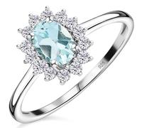 TJC Aquamarine Halo Ring for Women 925 Silver, March Birthstone, Size O