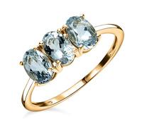 TJC Aquamarine Trilogy Ring for Women in 14ct Gold Plated 925 Sterling Silver Size R Prongs Setting Blue Coloured March Birthstone Jewellery Metal Wt. 1.1 Grams