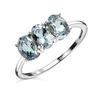 TJC Aquamarine Trilogy Ring for Women in Platinum Plated 925 Sterling Silver Size T Prongs Setting Blue Coloured March Birthstone Metal Wt. 1.6 Grams