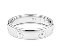 TJC Band Ring White Diamond Size O with Flush Setting in 925 Sterling Silver for Women April Birthstone Metal Wt. 2.55 Grams