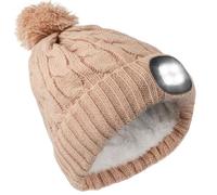 TJC Beanie Hat with Light Built in - Rechargeable LED Torch Hat - Fur Lining Cap Lighted Beanie - Winter Cap for Jogging, Cycling, Camping, Hiking & Dog Walking - Gift for Men & Women - Beige