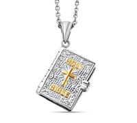 TJC Bible Book Pendant Necklace for Women in Platinum and Yellow Gold Plated 925 Sterling Silver Size 20 Inches with High Gloss Metal Wt. 8.11 Grams