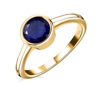 TJC Blue Sapphire Solitaire Ring for Women in 14ct Gold Plated 925 Sterling Silver Size M September Birthstone Metal Wt. 1.8 Grams, Yellow