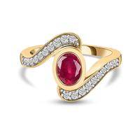 TJC Bypass Ring for Women in 14ct Gold Plated 925 Sterling Silver Size J Bezel Setting Promise Friendship Band Red Gemstone July Birthstone Metal Wt. 3.35 Grams