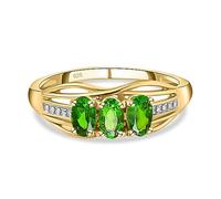 TJC Chrome Diopside Three Stone Ring for Women in Yellow Gold Plated 925 Sterling Silver Size S Prong Setting Metal Wt. 1.85 Grams