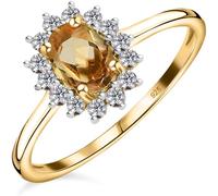 TJC Citrine Halo Ring for Women in 14ct Gold Plated 925 Sterling Silver Size M Prongs Setting Metal Wt. 1.5 Grams
