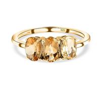 TJC Citrine Trilogy Ring for Women 925 Sterling Silver 18K Vermeil Yellow Gold Plated, November Birthstone 3 Stone Gemstone Ring, Engagement Promise Ring GiftRing Size N