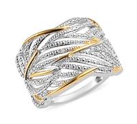 TJC Criss Cross Ring for Women Size I with with Prongs Setting Promise Friendship Band in Platinum and Yellow Gold Plated 925 Sterling Silver April Birthstone Metal Wt. 3.85 Grams